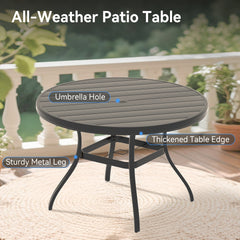 Outdoor Round Patio Dining Table for 6-7, All Weather Metal Dining Table with Umbrella Hole for Deck Lawn Garden Backyard, Black Color