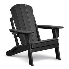 Folding Outdoor Adirondack Chair Set of 2 and Table Set,HDPE All-weather Folding Fire Pit Chair,  Ergonomic Design Patio Lawn Chair for Outside Deck Garden Backyardf Balcony, Black