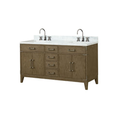 Grey Oak Double Bath Vanity 60 in. W x 22 in. D, Carrara Marble Top, and Faucet Set