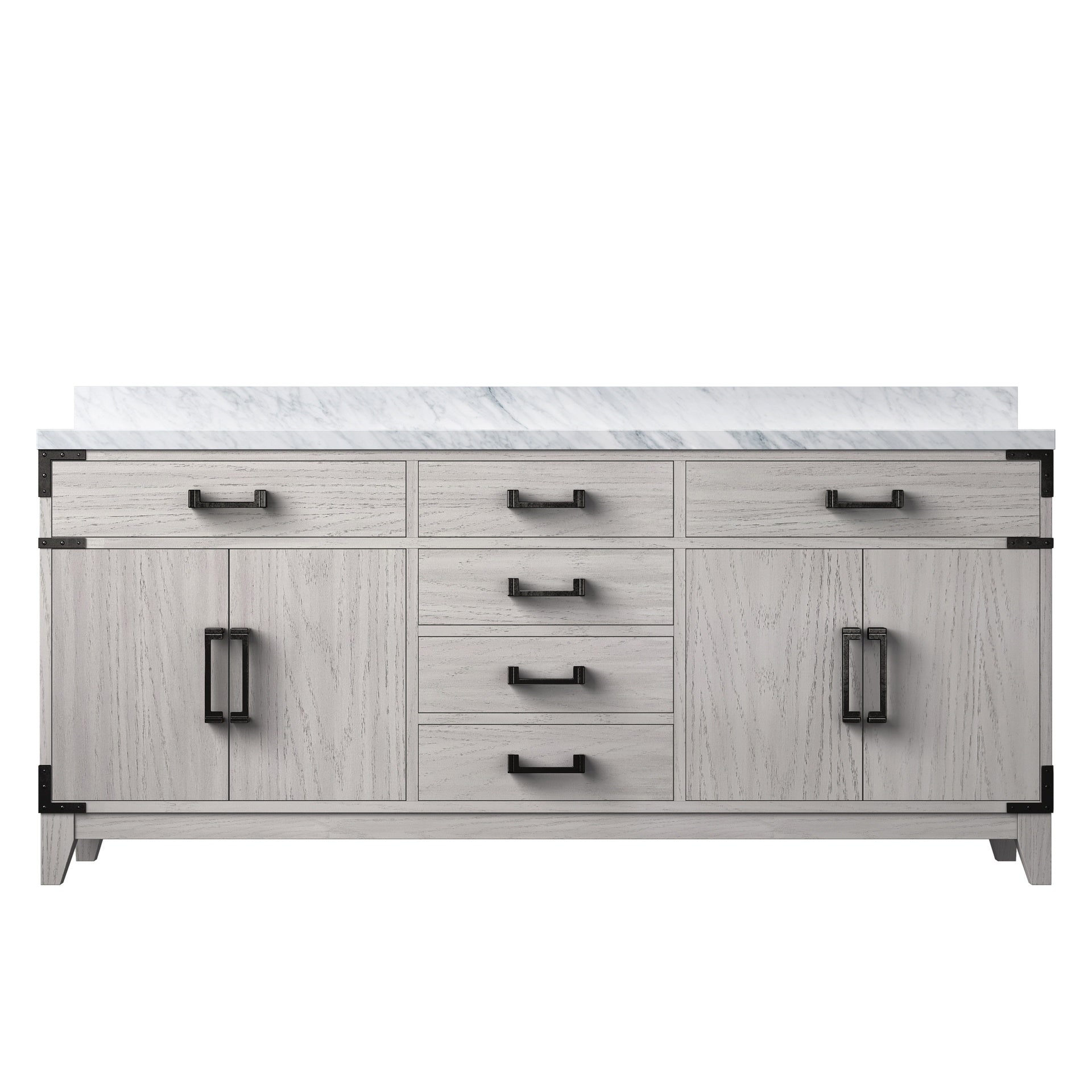 White Oak Double Bath Vanity 72 in. W x 22 in. D, with Carrara Marble Top