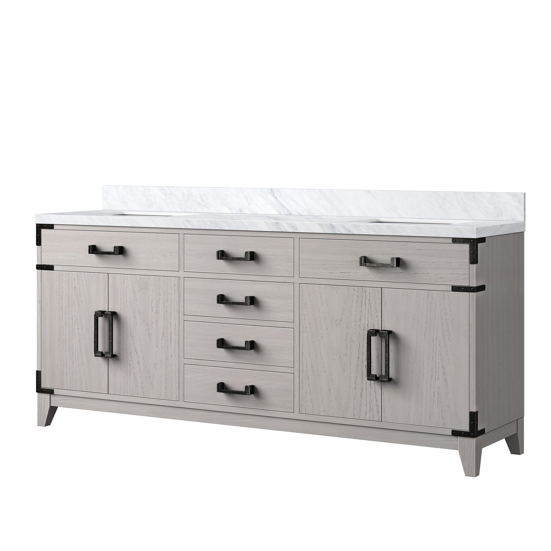 White Oak Double Bath Vanity 72 in. W x 22 in. D, with Carrara Marble Top