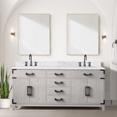 White Oak Double Bath Vanity 72 in. W x 22 in. D, with Carrara Marble Top