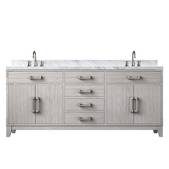 White Oak Double Bath Vanity 72 in. W x 22 in. D, Carrara Marble Top, and Faucet Set