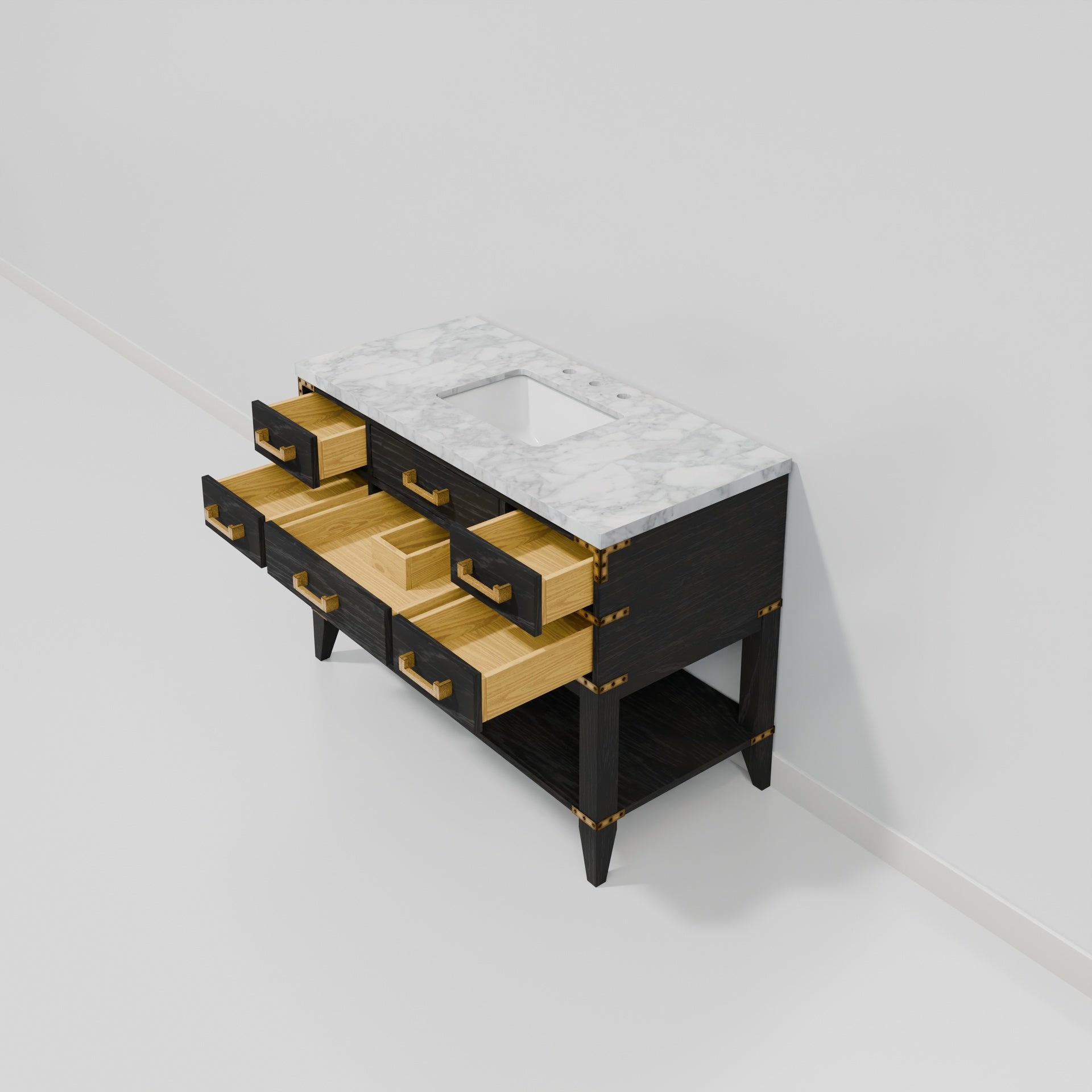Black Oak Single Bath Vanity 48 in. W x 22 in. D, with Carrara Marble Top