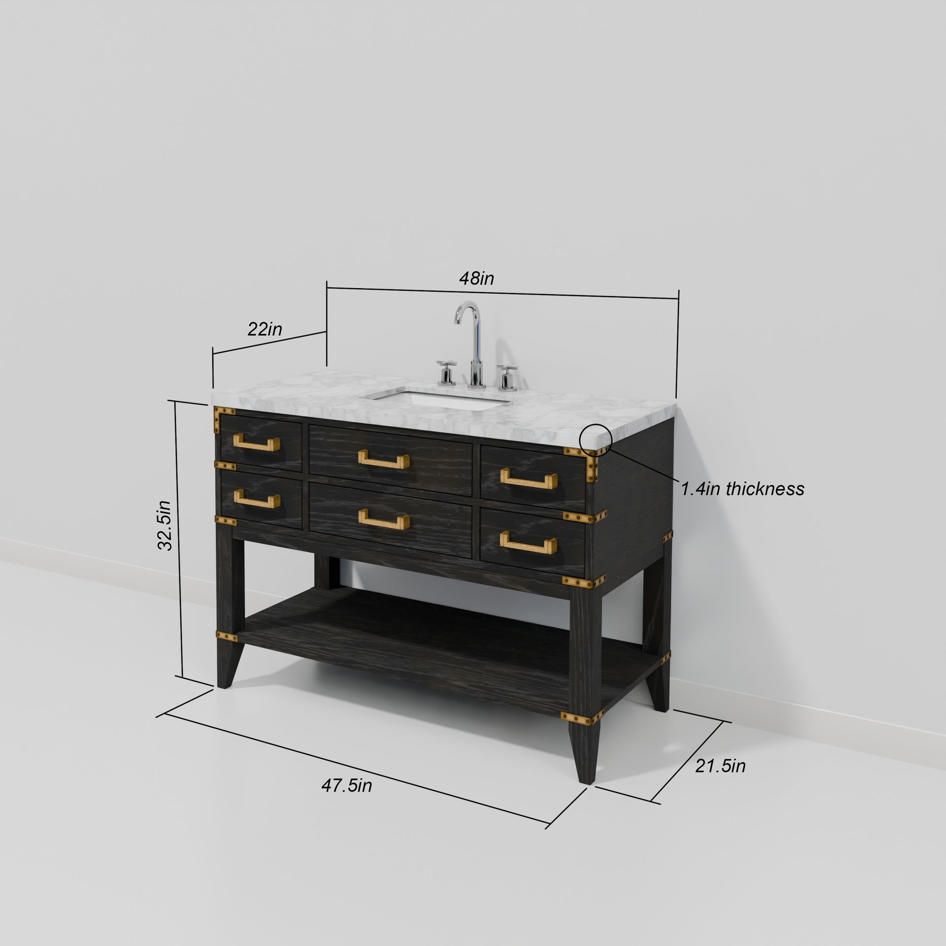 Black Oak Single Bath Vanity 48 in. W x 22 in. D, with Carrara Marble Top