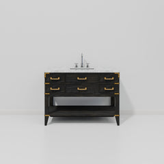 Black Oak Single Bath Vanity 48 in. W x 22 in. D, Carrara Marble Top, and Faucet Set