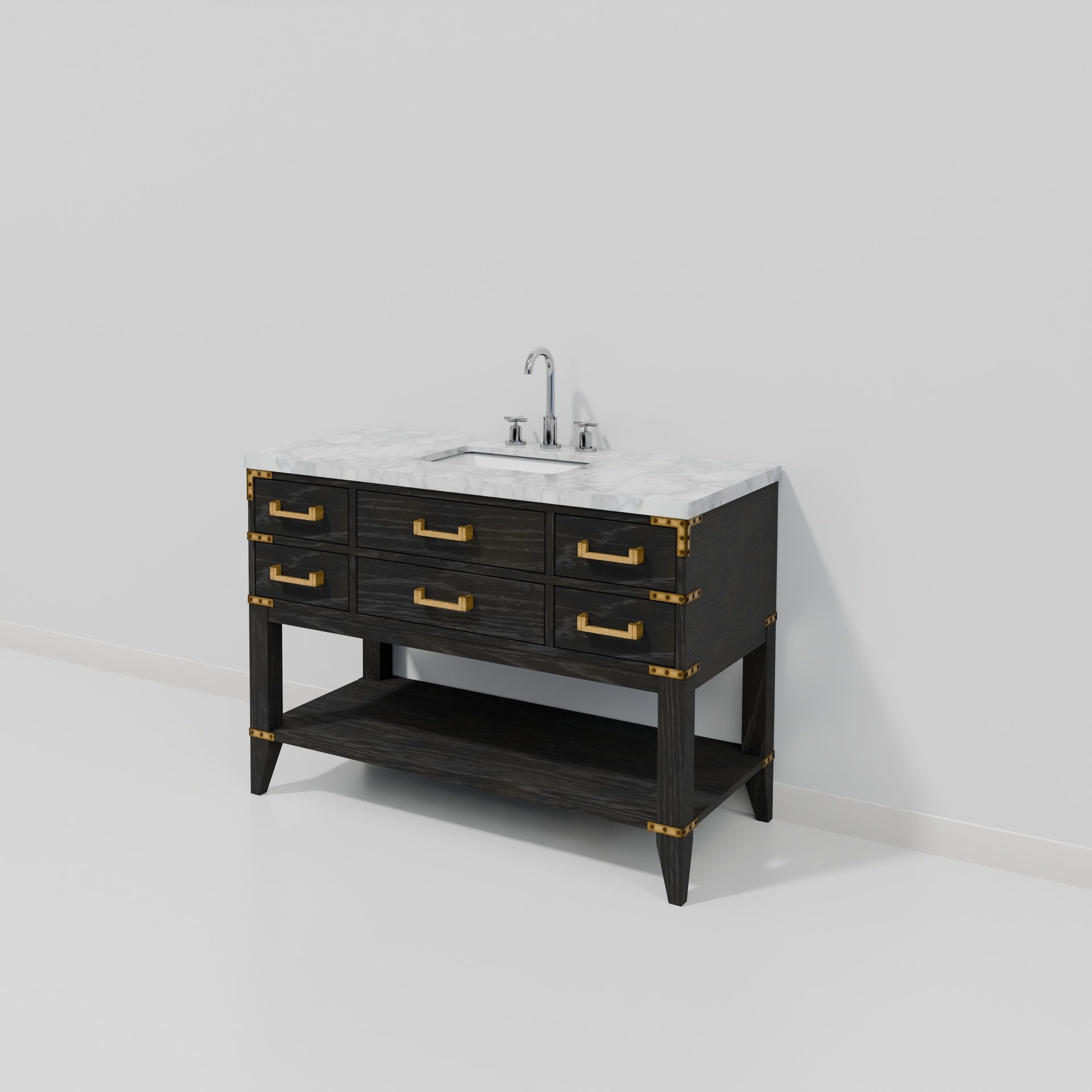 Black Oak Single Bath Vanity 48 in. W x 22 in. D, Carrara Marble Top, and Faucet Set