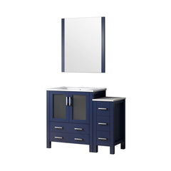 Navy Blue Single Bath Vanity 48 in. W x 18.25 in. D, with Side Cabinet, White Ceramic Top, and 34 in. Mirror