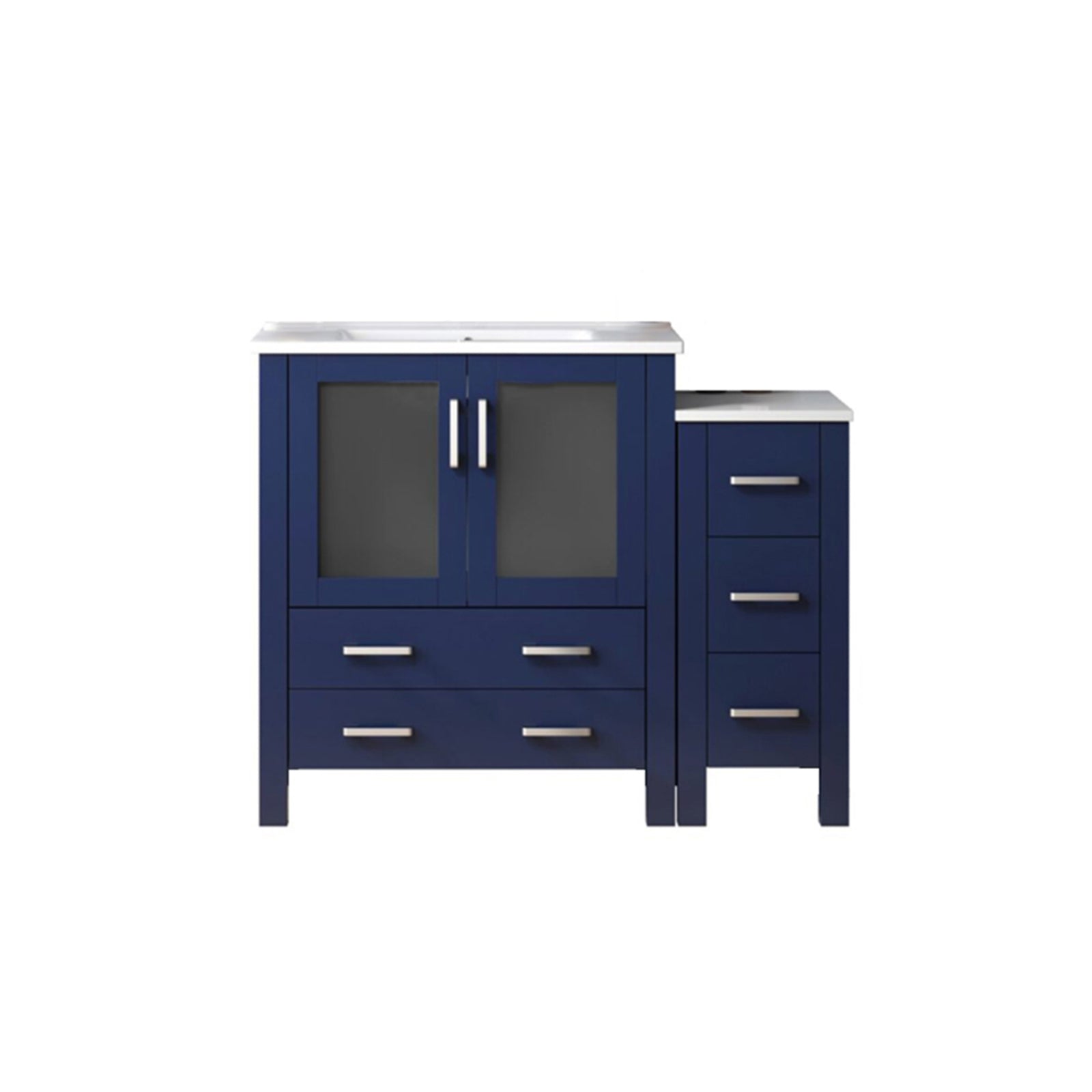Navy Blue Single Bath Vanity 48 in. W x 18.25 in. D, with Side Cabinet, and White Ceramic Top