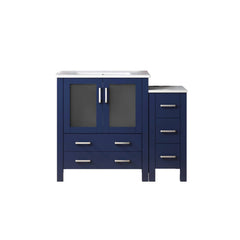 Navy Blue Single Bath Vanity 48 in. W x 18.25 in. D, with Side Cabinet, and White Ceramic Top