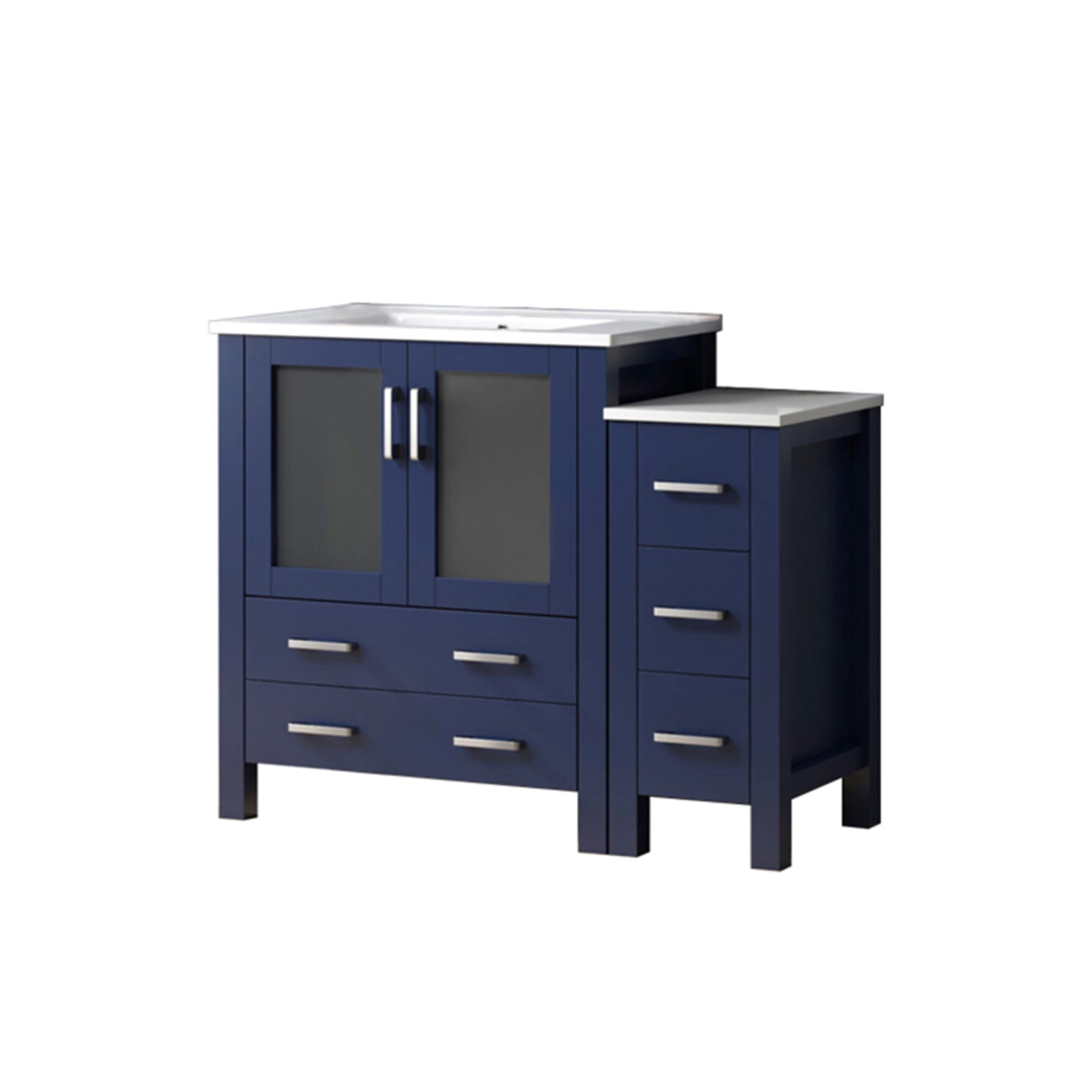 Navy Blue Single Bath Vanity 48 in. W x 18.25 in. D, with Side Cabinet, and White Ceramic Top
