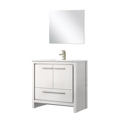 White Bath Vanity 36 in. W x 20 in. D, Cultured Marble Top, Brushed Nickel Faucet Set and 28 in. Mirror