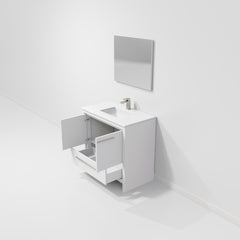 White Single Bath Vanity 36 in. W x 20 in. D, Cultured Marble Top, Gun Metal Faucet Set and 28 in. Mirror