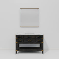 Black Oak Single Bath Vanity 48 in. W x 22 in. D, Carrara Marble Top, and 46 in. Mirror