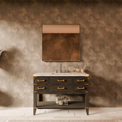 Black Oak Single Bath Vanity 48 in. W x 22 in. D, Carrara Marble Top, and 46 in. Mirror
