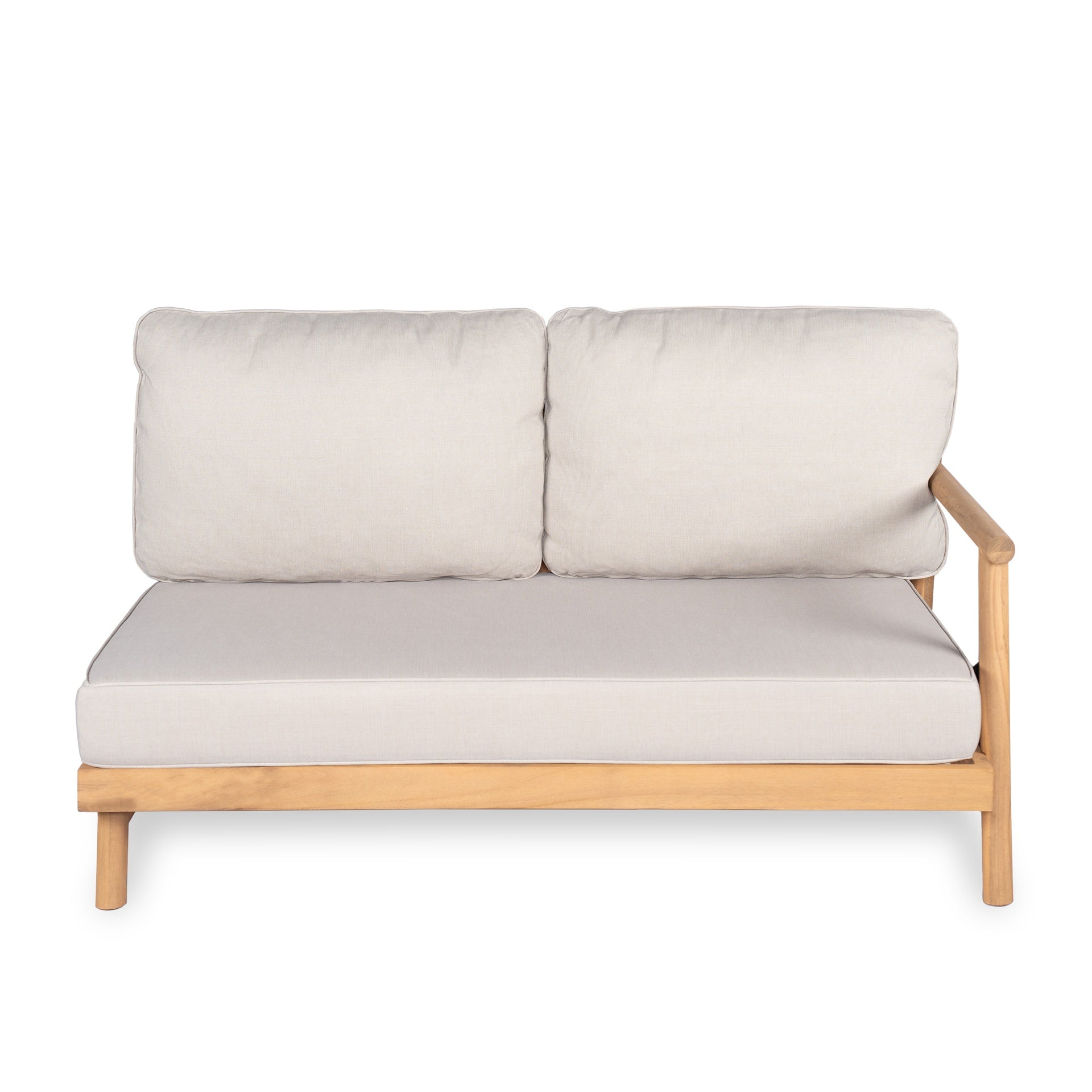 Patio Acacia Wood Sofa-and-Chaise sectional L-shape, Loveseat + Lounge with Water-resistant Cushion, Teak + Beige