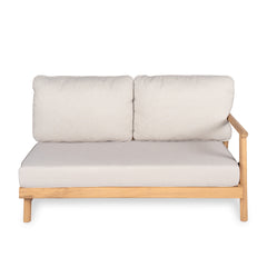 Patio Acacia Wood Sofa-and-Chaise sectional L-shape, Loveseat + Lounge with Water-resistant Cushion, Teak + Beige
