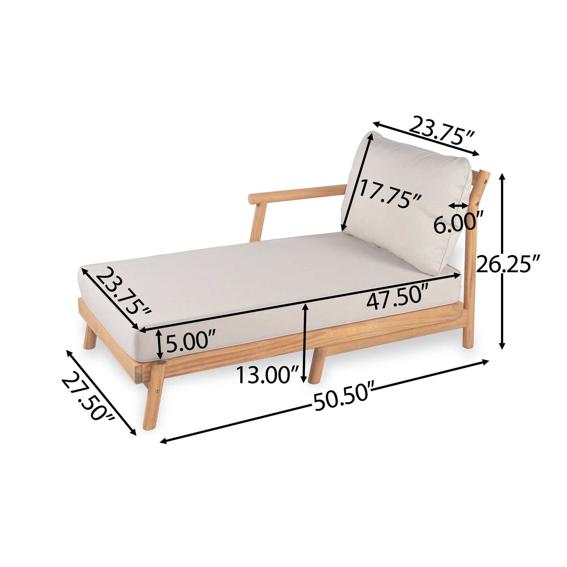 Patio Acacia Wood Sofa-and-Chaise sectional L-shape, Loveseat + Lounge with Water-resistant Cushion, Teak + Beige