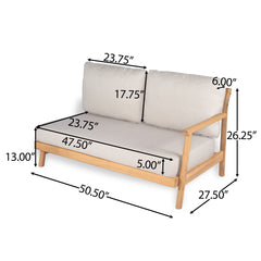 Patio Acacia Wood Sofa-and-Chaise sectional L-shape, Loveseat + Lounge with Water-resistant Cushion, Teak + Beige