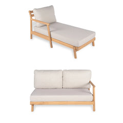 Patio Acacia Wood Sofa-and-Chaise sectional L-shape, Loveseat + Lounge with Water-resistant Cushion, Teak + Beige