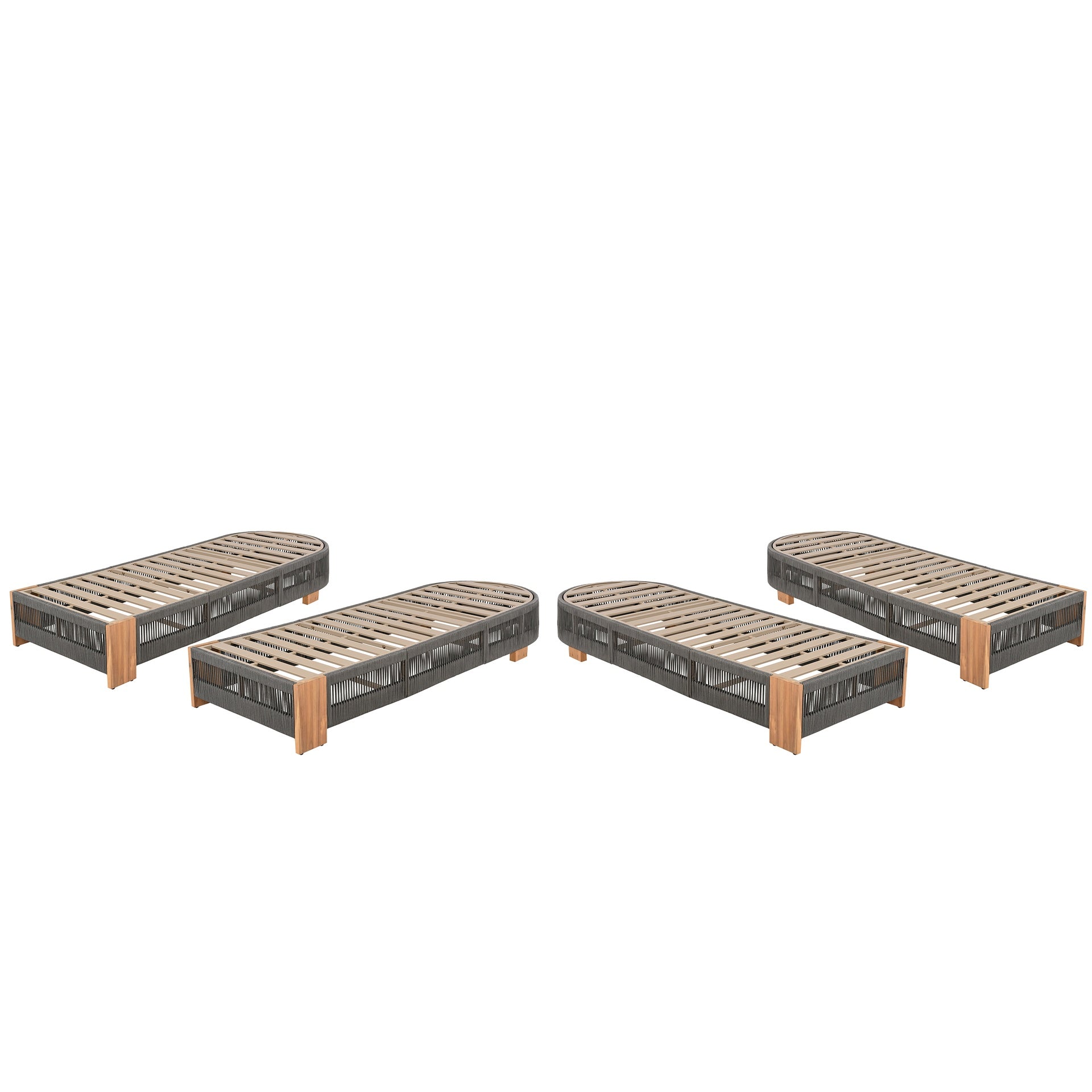 Outdoor  Acacia Wood Patio Adjustable Lounge Chair Set of 4- Uncushioned for Backyard Pool Garden-Grey rope & Natural iron