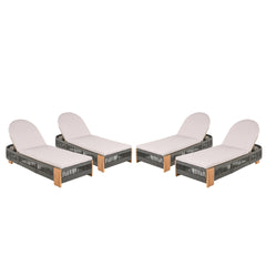 Outdoor  Acacia Wood Patio Adjustable Lounge Chair Set of 4- Uncushioned for Backyard Pool Garden-Grey rope & Natural iron