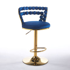 Modern Bar chair(set of 2 ) with golden color iron tube legs,  soft cushions and comfortable backrest, suitable for dining room, living room, cafe,Bar stool,blue