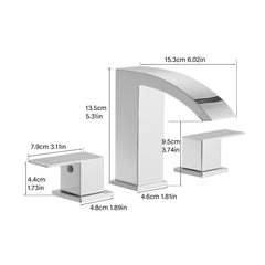 Bathroom Stainless Steel Faucets for Sink 3 Hole Chrome 8 inch Widespread Bathroom Sink Faucet Double Lever Handle Faucet Bathroom Vanity Faucet Basin Mixer Tap Faucet with Hose