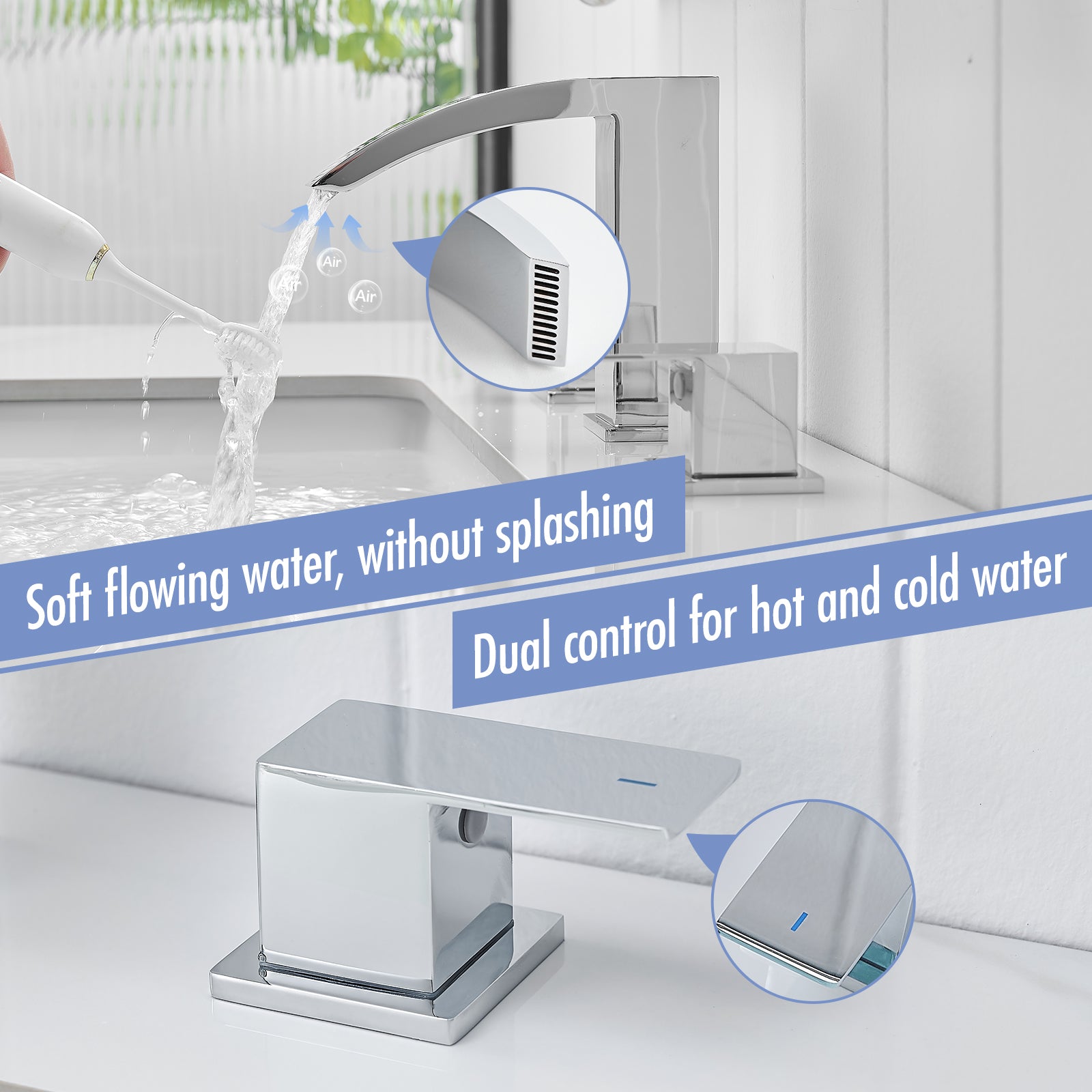 Bathroom Stainless Steel Faucets for Sink 3 Hole Chrome 8 inch Widespread Bathroom Sink Faucet Double Lever Handle Faucet Bathroom Vanity Faucet Basin Mixer Tap Faucet with Hose