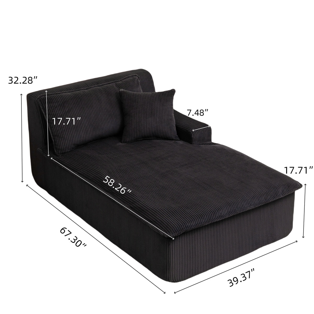 Left Armrest Chaise Lounge Chair Upholstered Sofa Bed No Assembly Required,Oversized Sleeper Chair in Box for Living Room, Movie Room, Bedroom (Single)