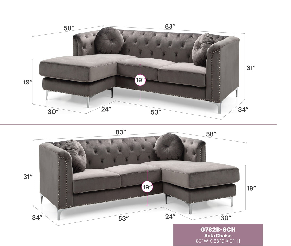 Sophisticated Dark Gray Sofa Chaise