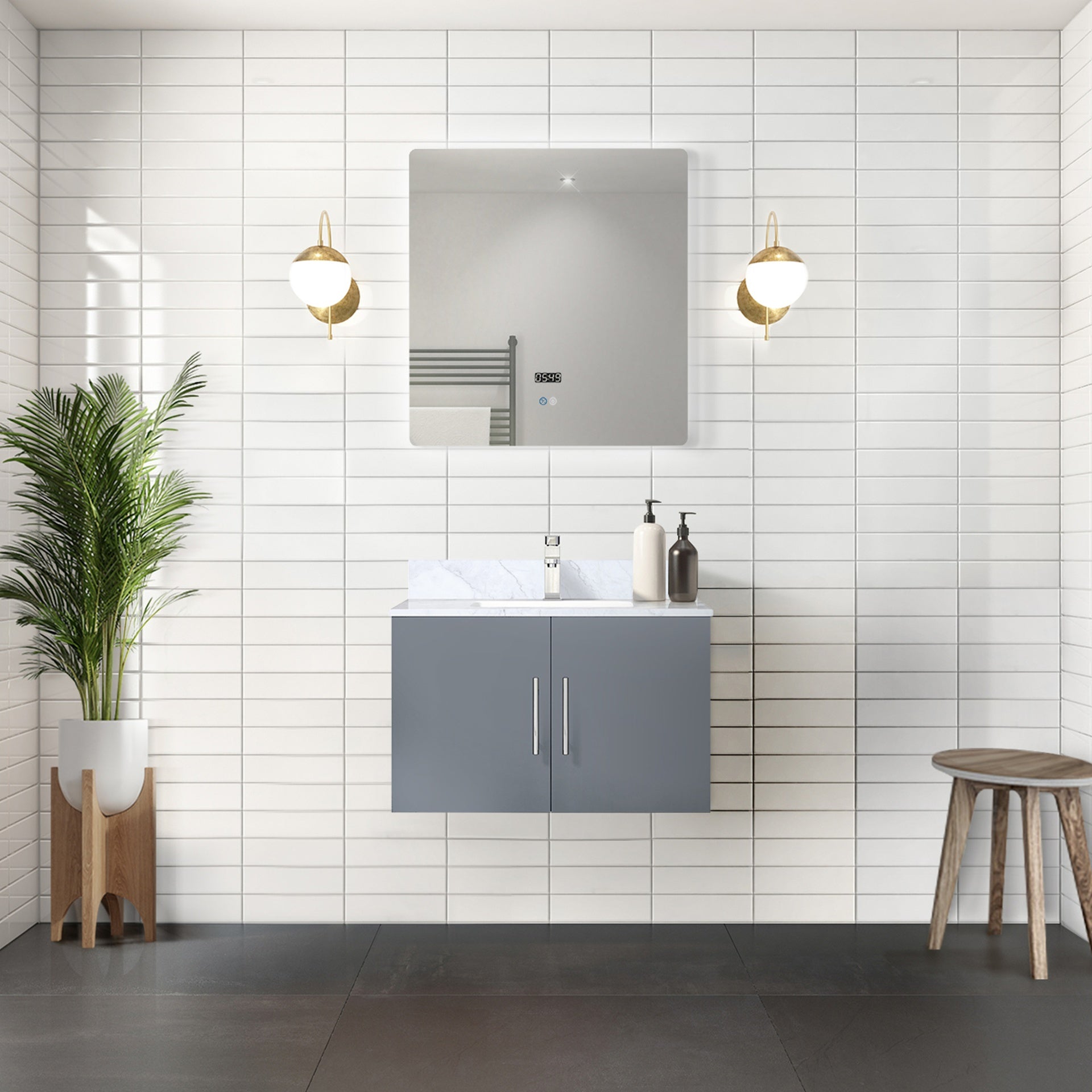 Dark Grey Bath Vanity 30 in. W x 22 in. D, Carrara Marble Top, and Faucet Set