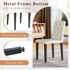 Black Wood Grain Dining Table Set for 4 people, 63" Modern MDF Dining Room Table Set .Paired with 6 White PU chairs with decorative buckle design on the backrest.For Apartment,Dining Room,Kitchen,etc.