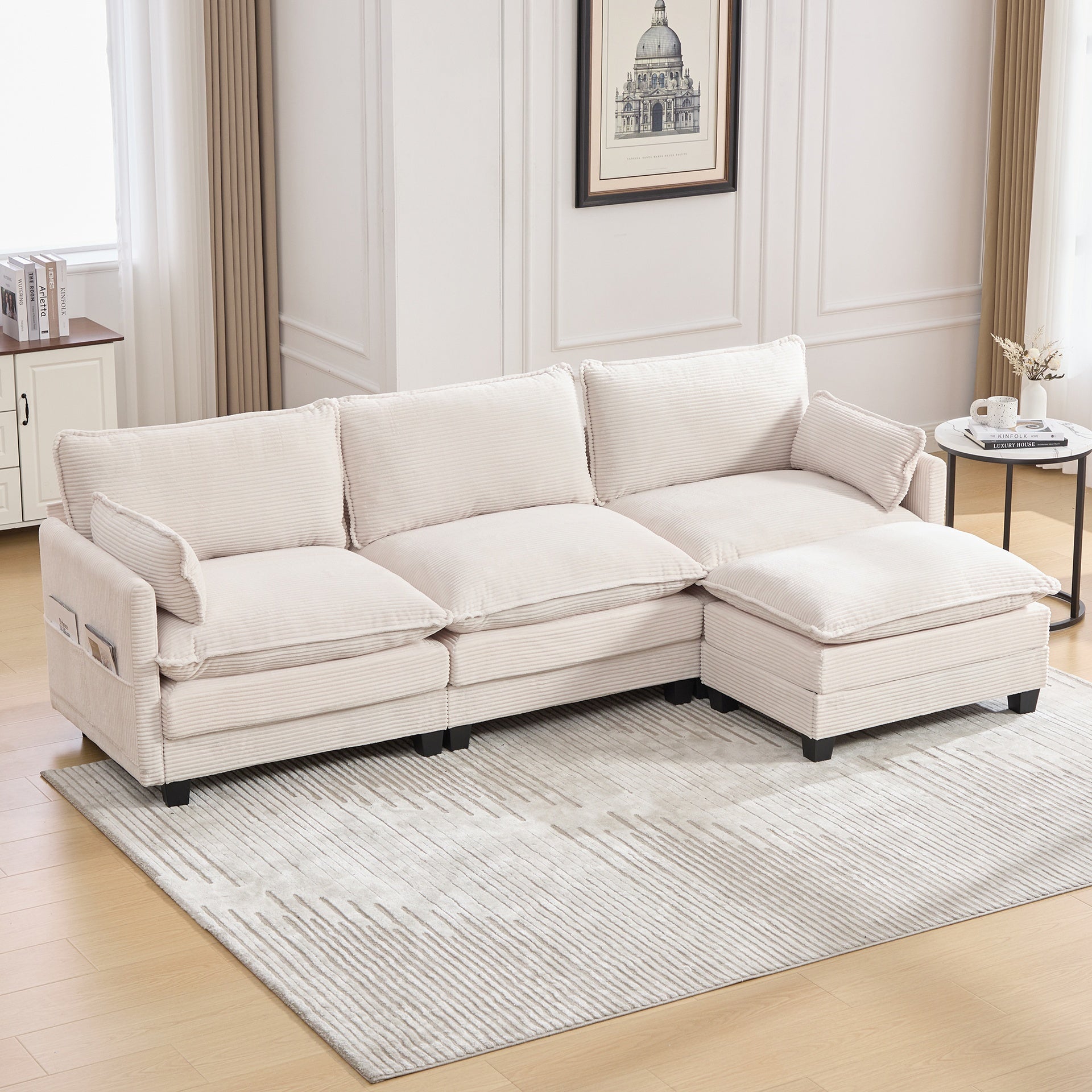 UNITED WE WIN  Oversized Modular Sectional Sofa with Movable Ottoman, 102 Inch 4 Seat Modern Corduroy Sofa Set, Convertible L Shaped Couch for Living Room and Office