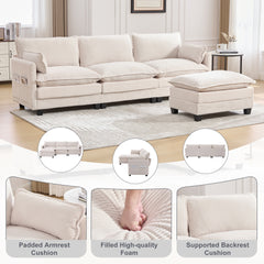 UNITED WE WIN  Oversized Modular Sectional Sofa with Movable Ottoman, 102 Inch 4 Seat Modern Corduroy Sofa Set, Convertible L Shaped Couch for Living Room and Office