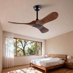 42" Solid Wood Ceiling Fan, Outdoor, 3 Blade, No Light, Walnut, for Patio Living Room Bedroom Porch, Remote Control, Water Resistant