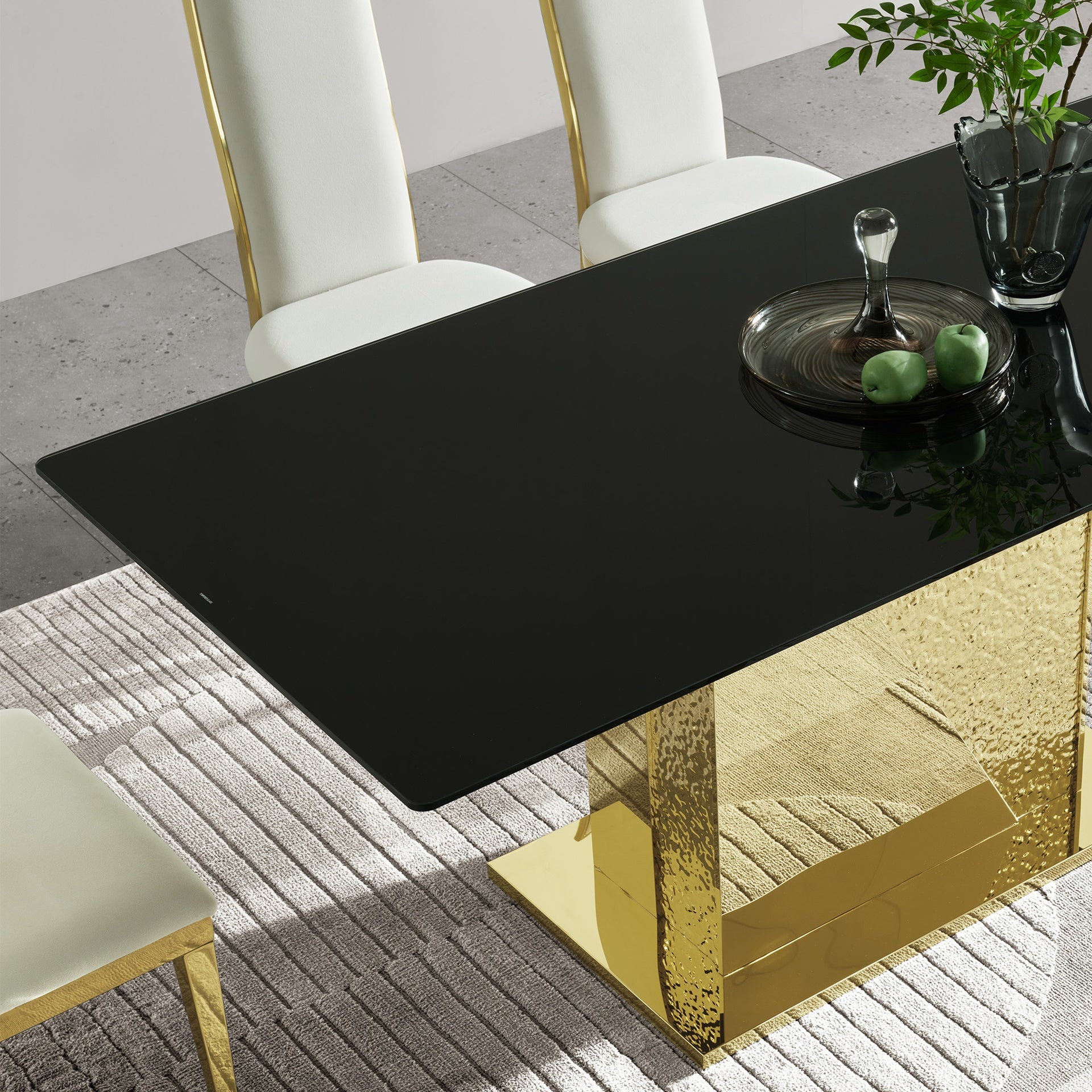 0.039 inch Tempered Black Glass Top & Gold Stainless Steel Legs Dining Room Table L 70.08 x W 34.65 x H 29.53 Inches modern design easy to clean table for Sturdy Kitchen room