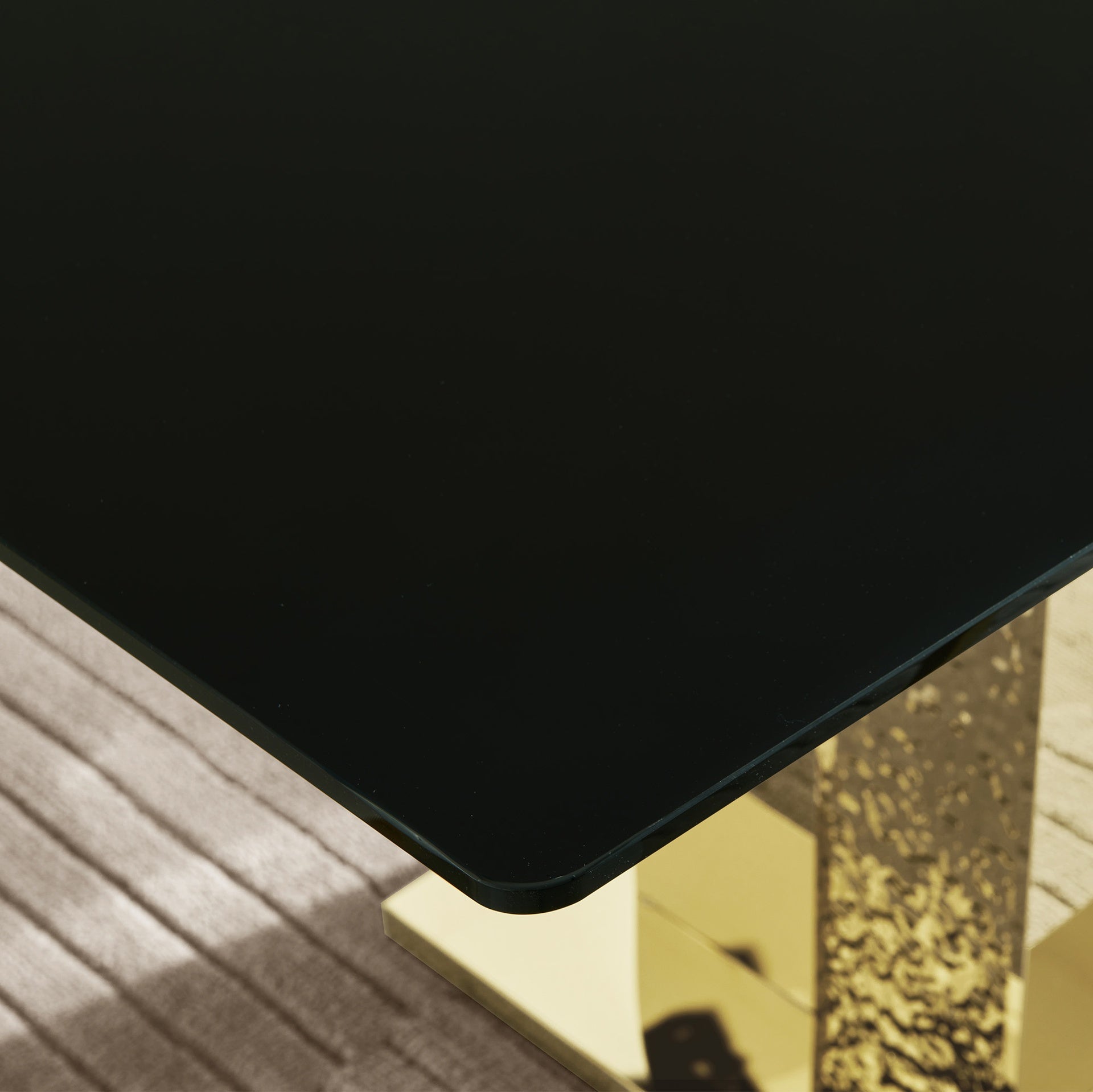 0.039 inch Tempered Black Glass Top & Gold Stainless Steel Legs Dining Room Table L 70.08 x W 34.65 x H 29.53 Inches modern design easy to clean table for Sturdy Kitchen room