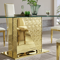 0.039 inch Tempered Black Glass Top & Gold Stainless Steel Legs Dining Room Table L 70.08 x W 34.65 x H 29.53 Inches modern design easy to clean table for Sturdy Kitchen room