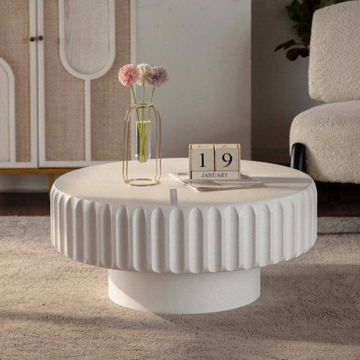 Round Fluted Storage Table with Lift-Off Lid, Sleek Texture, Perfect for Modern Living
