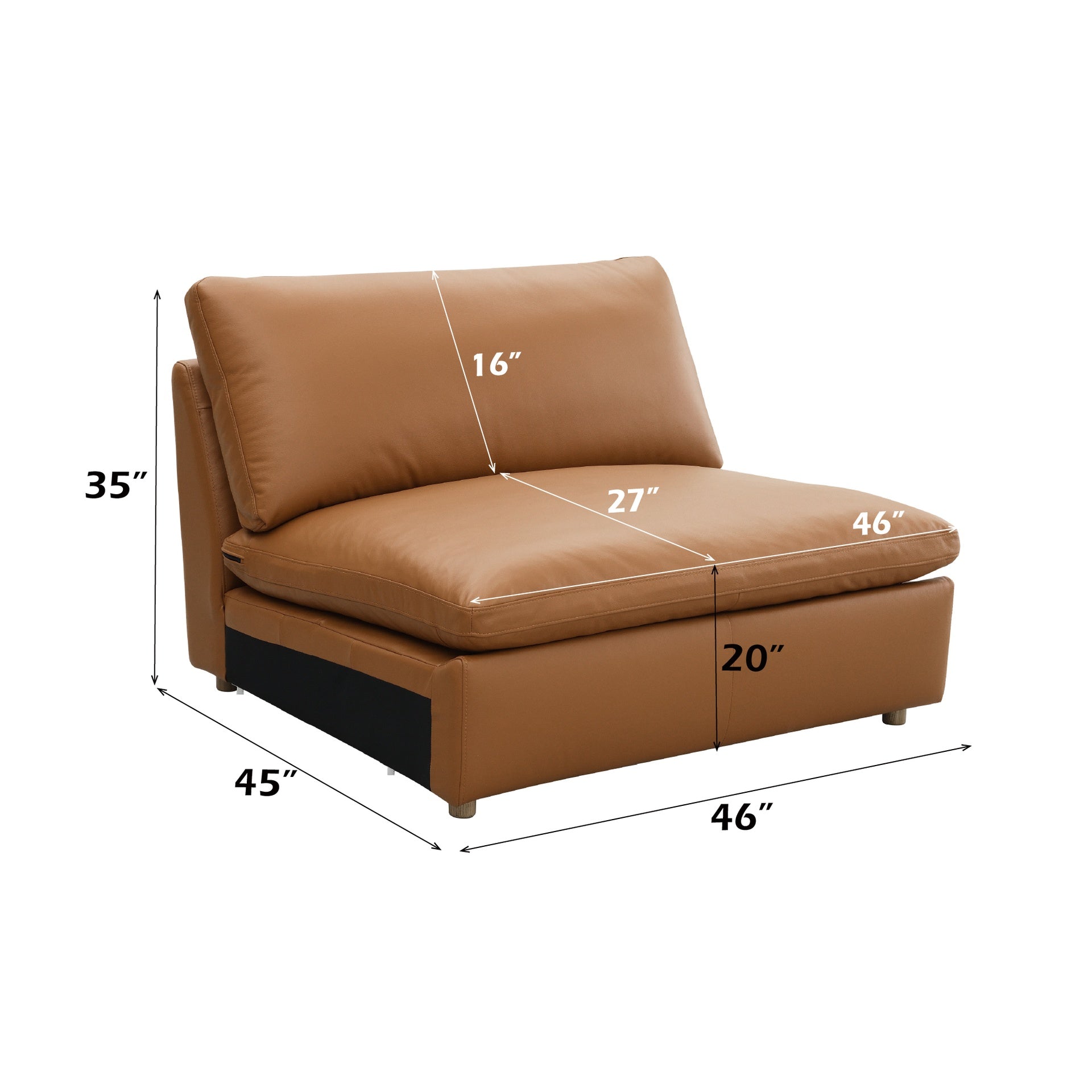 Brighton Brown Top Grain Leather 3 Pieces Modular Sectional