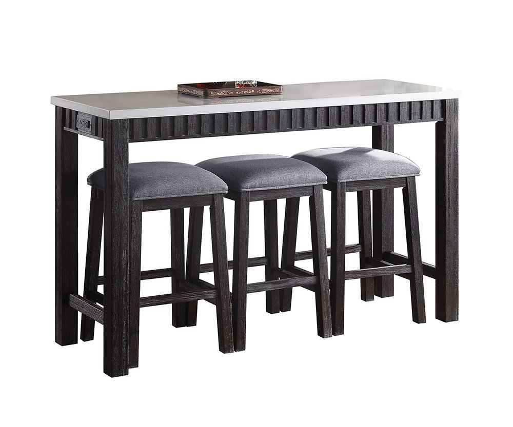 Necalli Marble Top & Weathered Espresso Finish 4PC Pack Counter Height Table Set