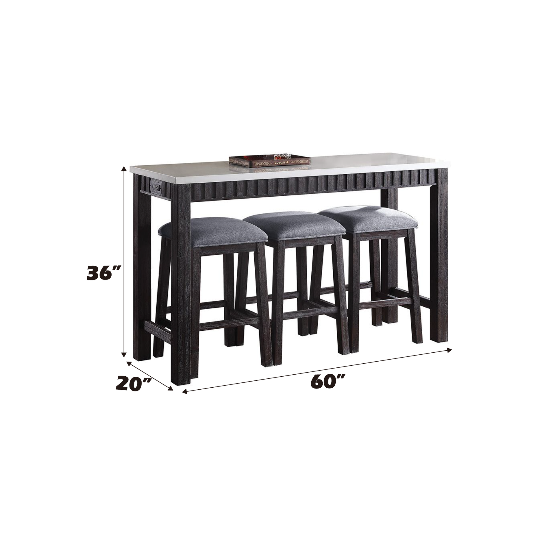 Necalli Marble Top & Weathered Espresso Finish 4PC Pack Counter Height Table Set