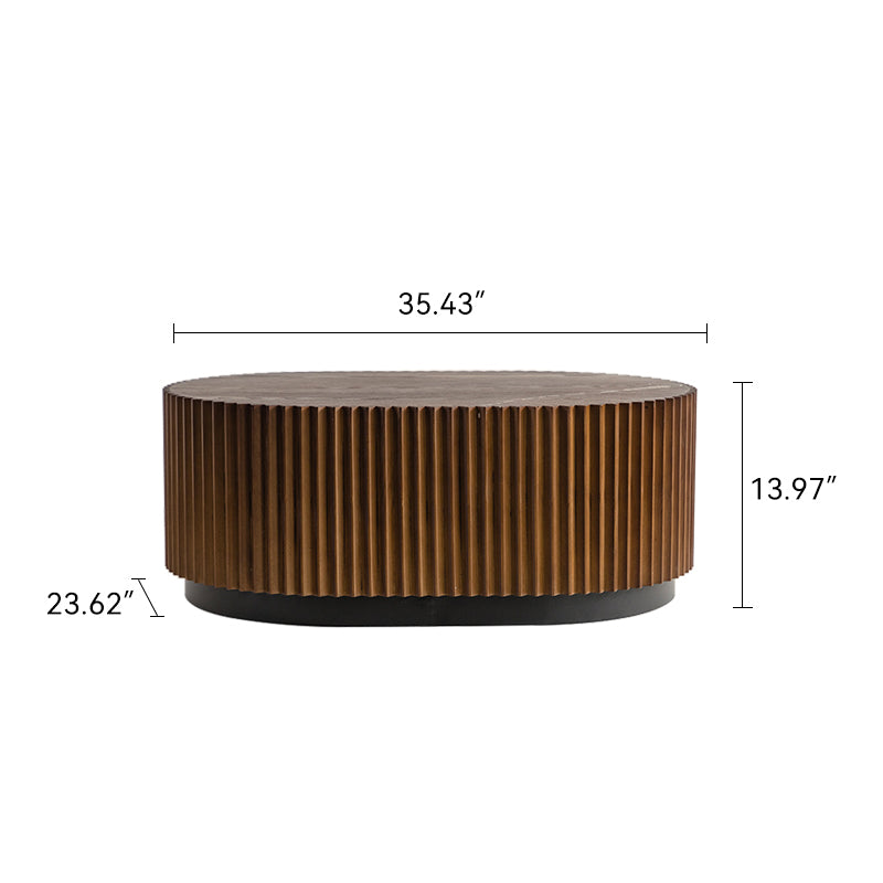 Set of 2 Fluted Oval Coffee Table - Solid Wood & MDF Nesting Coffee Table Set (35.43"/23.62"), Mid-Century Modern Wood Table for Living Room/Apartment