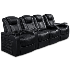 124.4"Power Recliner 4 PC Made WithTop-Grain Nappa,Fully Adjustable Relaxation,Smart Charging,Dynamic RGB LED Lighting,BLACK