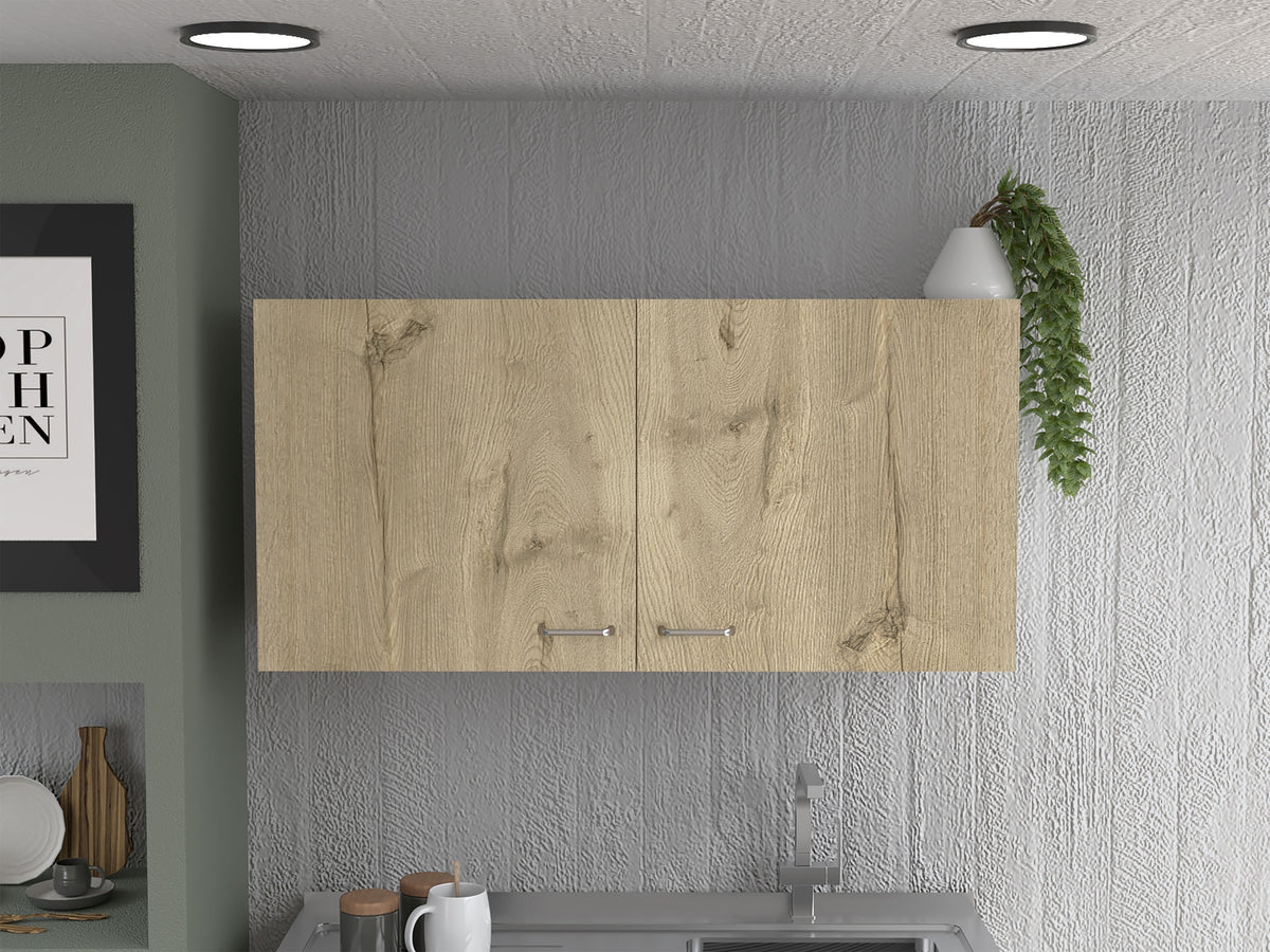 Napoles Wall Cabinet, Two Shelves, Double Door -White / Light Oak