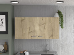 Napoles Wall Cabinet, Two Shelves, Double Door -White / Light Oak