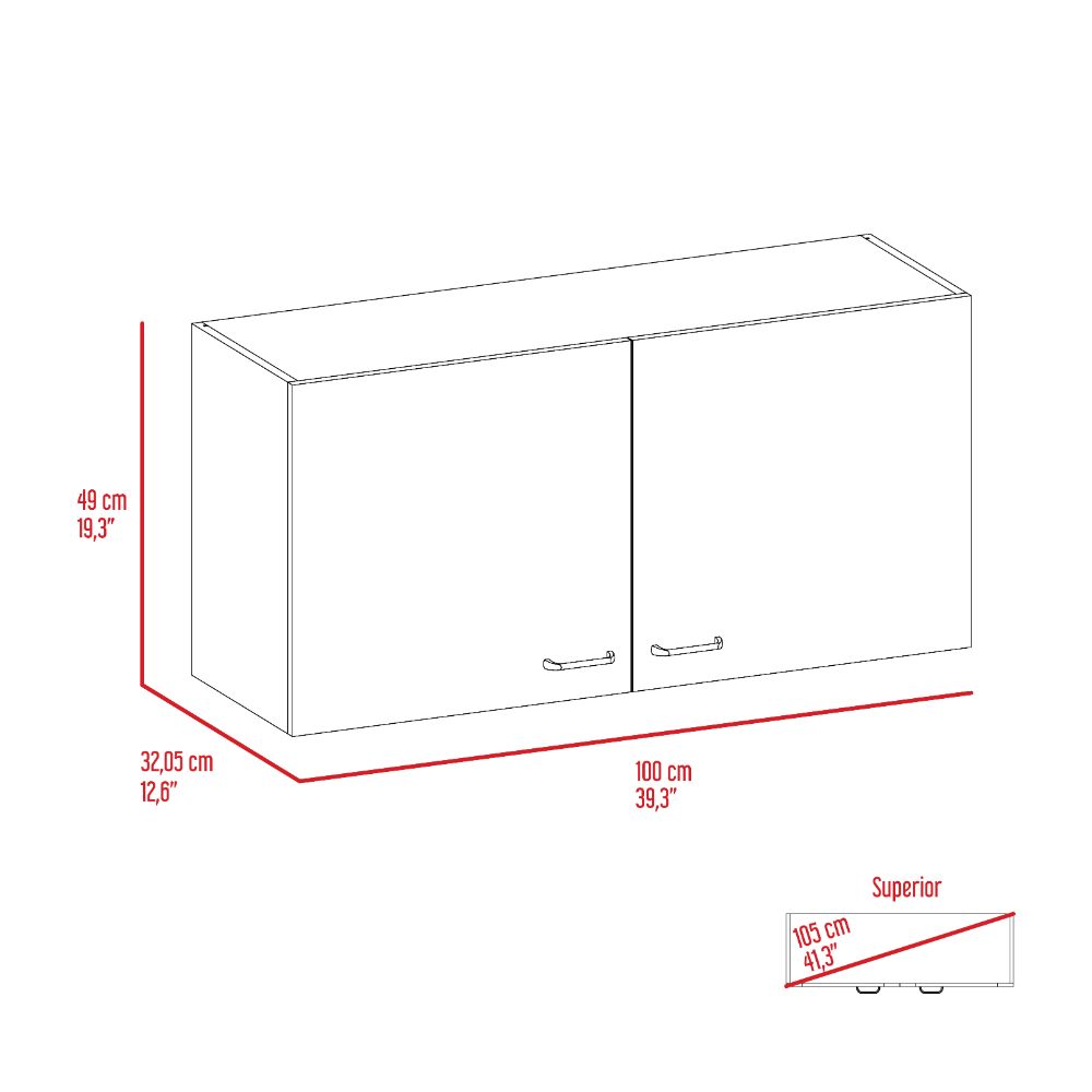 Napoles Wall Cabinet, Two Shelves, Double Door -White / Light Oak
