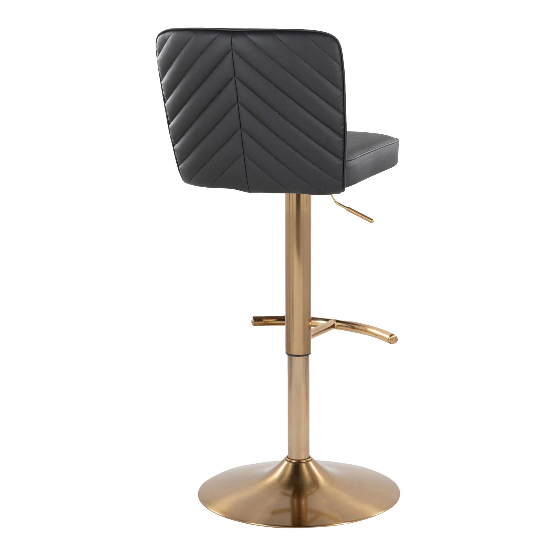 Henry Contemporary Adjustable Barstool with Swivel in Gold Metal and Black Faux Leather with Rounded T Footrest by LumiSource - Set of 2
