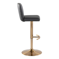 Henry Contemporary Adjustable Barstool with Swivel in Gold Metal and Black Faux Leather with Rounded T Footrest by LumiSource - Set of 2